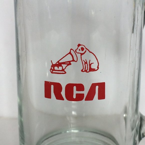 RCA Beer Mug Glass Stein Clear Handled Red Logo Dog Print 12 oz - Picture 5 of 7